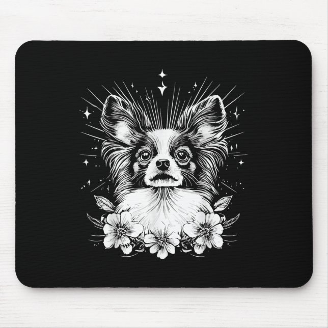 Tattoo Style Lover Papillon Retro Dog _1 Mousepad (Vorne)