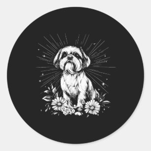 Tattoo Style Lover Shih Tzu Retro Dog Runder Aufkleber