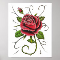 "Tattoo Style Rote Rose" Plakatdruck