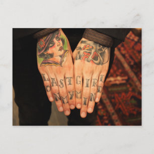 Tattoo, Tinte, letztes Mädchen im Kopf, Hände Postkarte