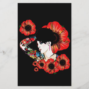 Tattoo Tintenfisch unter Mohn Blume Kunst von Leah Briefpapier