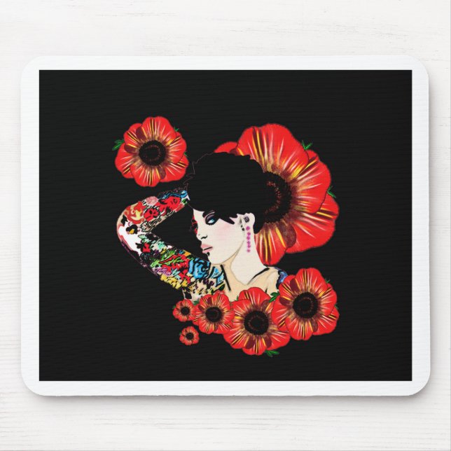Tattoo Tintenfisch unter Mohn Blume Kunst von Leah Mousepad (Vorne)
