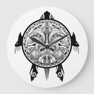 Tattoo Tribal Turtle Große Wanduhr