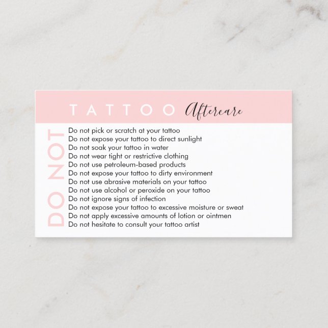 Tattoo vermeidet Ratschläge nach der Behandlung ni Visitenkarte (Rückseite)