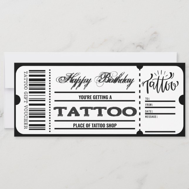 Tattoo Voucher Certificate Ticket Geschenkkarte Einladung (Vorderseite)