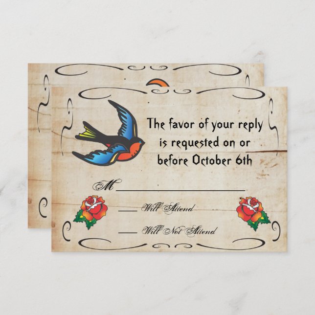 Tattoo Wedding RSVP Card (Vorne/Hinten)