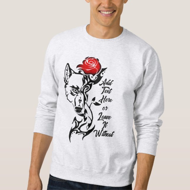 Tattoo Wolf Head and Rote Rose Sweatshirt (Vorderseite)