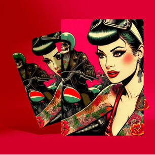 Tattooed Biker Girl Postkarte