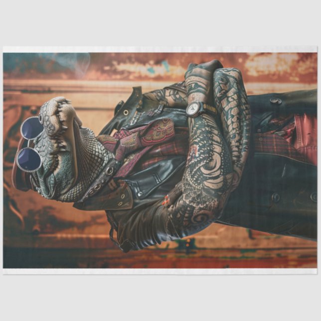 Tattooed Boss Alligator Gedreht Dekoupage Seidenpapier (Vorderseite)