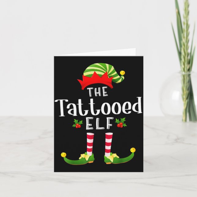 Tattooed Christmas Elf Matching Pajama X-mas Party Karte (Vorderseite)