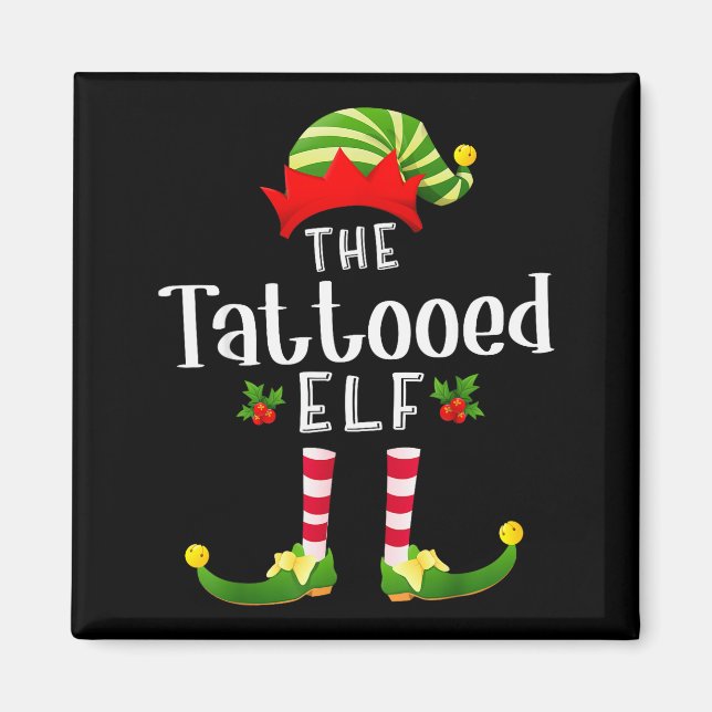 Tattooed Christmas Elf Matching Pajama X-mas Party Magnet (Vorne)