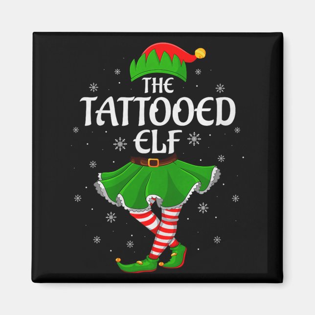 Tattooed Elf Christmas Family Girls Women Elf Squa Magnet (Vorne)