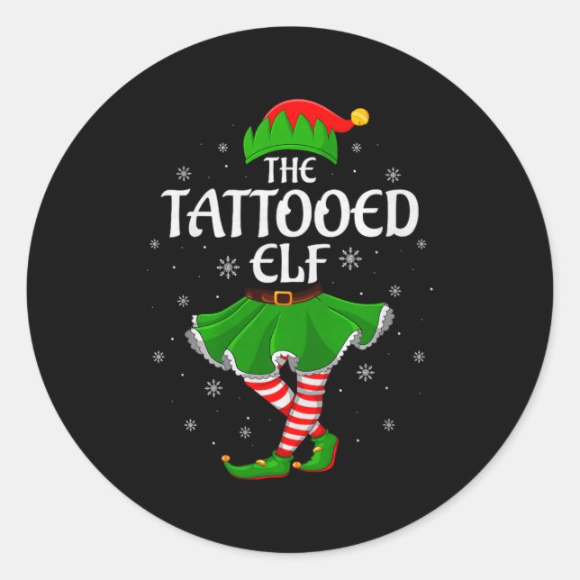 Tattooed Elf Christmas Family Girls Women Elf Squa Runder Aufkleber (Vorderseite)