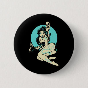 Tattooed Goth Button-up Girl Horror Ghost Moon Roc Button