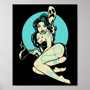 Tattooed Goth Button-up Girl Horror Ghost Moon Roc Poster
