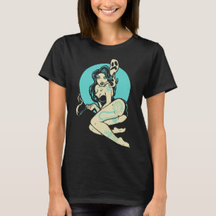 Tattooed Goth Button-up Girl Horror Ghost Moon Roc T-Shirt