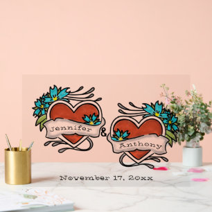Tattooed Hearts, Tattoo Graphic Wedding Acrylschild
