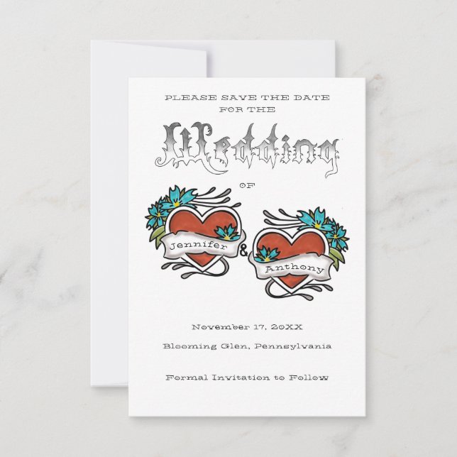 Tattooed Hearts, Tattoo Graphic Wedding Save The Date (Vorderseite)