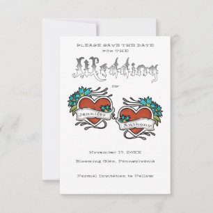 Tattooed Hearts, Tattoo Graphic Wedding Save The Date