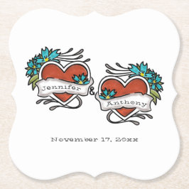 Tattooed Hearts, Tattoo Graphic Wedding Untersetzer