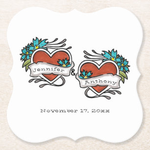 Tattooed Hearts, Tattoo Graphic Wedding Untersetzer