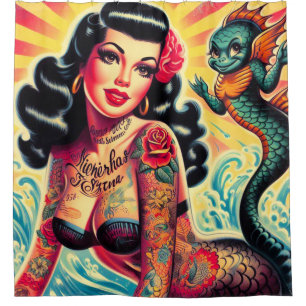 Tattooed Mermaid Button-up Duschvorhang
