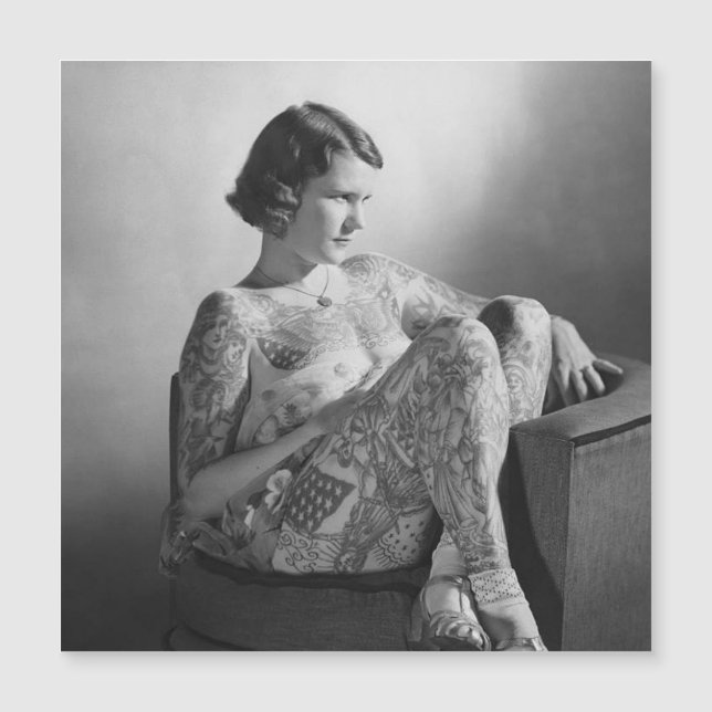 Tattooed Sailor Girl Vintage B&W Magnetkarte (Vorderseite)