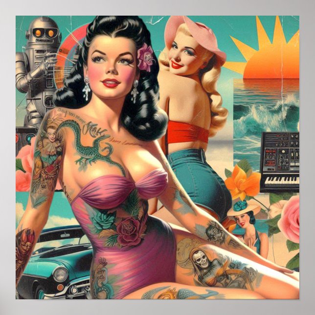 Tattooed Summer Button-up Collage Poster (Vorne)