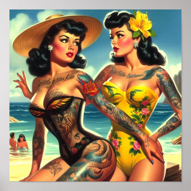 Tattooed Vintag Beach Buttone Poster (Vorne)