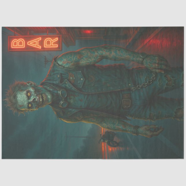 Tattooed Zombie Biker | Gothic Halloween Untot Seidenpapier (Vorderseite)