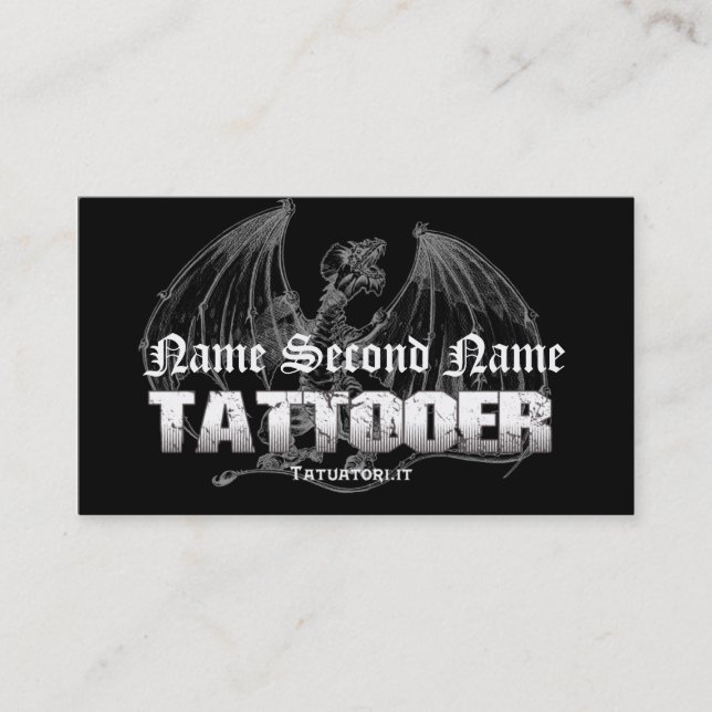 Tattooer mittelalterlicher Drache Visitenkarte (Vorderseite)