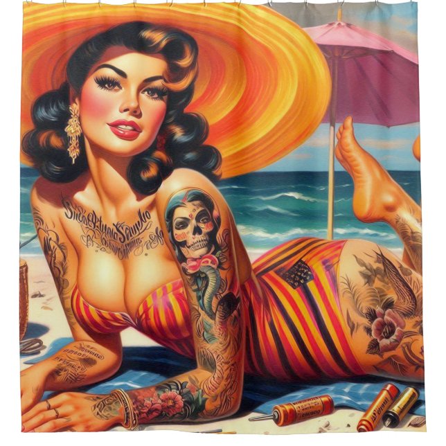 Tattooisches SommerButton Duschvorhang (Vorderseite)