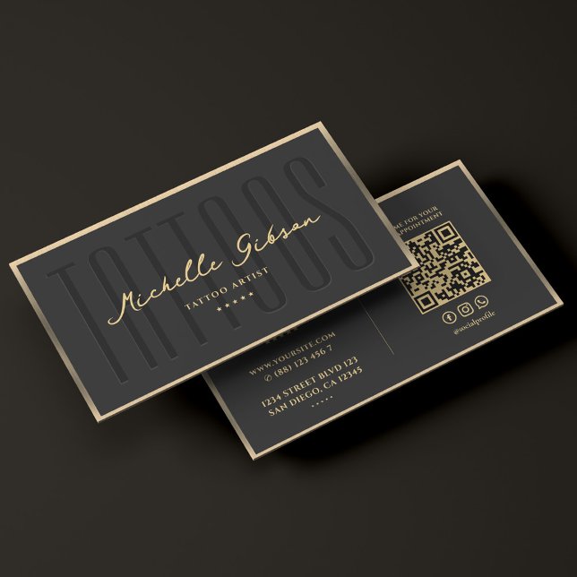 Tattoooische Imitate Tattoo Artist Gold Frame Mode Visitenkarte (Tattooist Tattoo Artist Black Gold Frame Modern Business Card
)