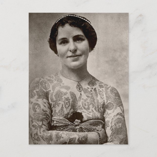 Tattooos Frauen Vintages Schwarz-Weiß-Foto Postkarte (Vorderseite)
