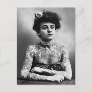 Tattooos Frauen Vintages Schwarz-Weiß-Foto Postkarte