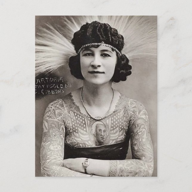 Tattooos Frauen Vintages Schwarz-Weiß-Foto Postkarte (Vorderseite)