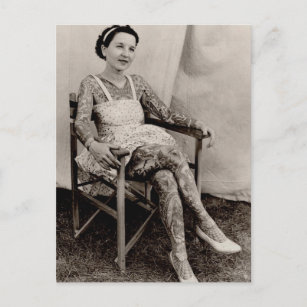 Tattooos Frauen Vintages Schwarz-Weiß-Foto  Postkarte