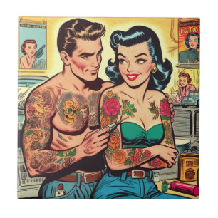 Tattooot Couple Vintage Comicen Fliese