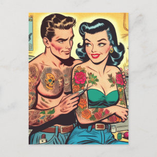 Tattooot Couple Vintage Comicen Postkarte