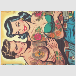 Tattooot Couple Vintage Comicen Seidenpapier