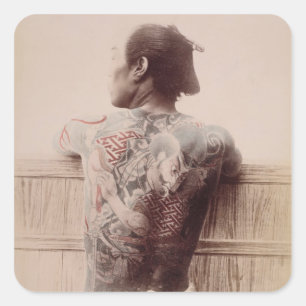 Tattoos des japanischen Bridegrooms, c.1880 (Foto) Quadratischer Aufkleber
