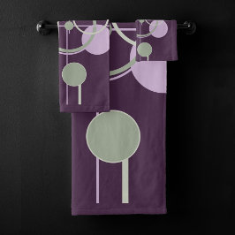 Tattoos Linework | Bohemisches Lila Grün Abstrakt Badhandtuch Set