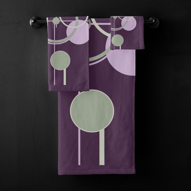 Tattoos Linework | Bohemisches Lila Grün Abstrakt Badhandtuch Set (Von Creator hochgeladen)