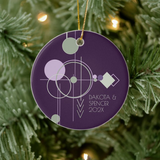 Tattoos Linework | Bohemisches Lila Grün Abstrakt Keramik Ornament (Baum)