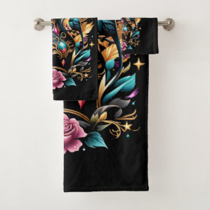 Tattoos und Rose 2 Badhandtuch Set