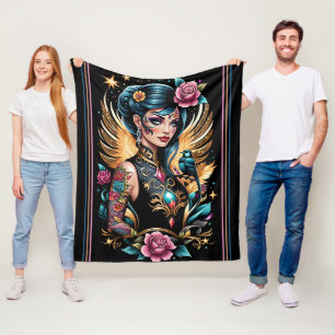 Tattoos und Rose 2 Fleecedecke