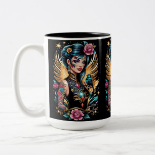 Tattoos und Rose 2 Zweifarbige Tasse
