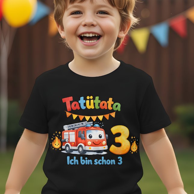 Tatütata Feuerwehr 3. Geburtstag Kinder T-Shirt  (Von Creator hochgeladen)