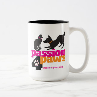 Tatzen-Logo der Leidenschafts-4 mit Hund u. Katze Zweifarbige Tasse