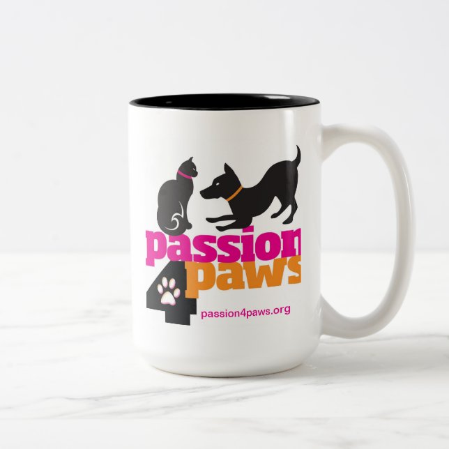 Tatzen-Logo der Leidenschafts-4 mit Hund u. Katze Zweifarbige Tasse (Rechts)